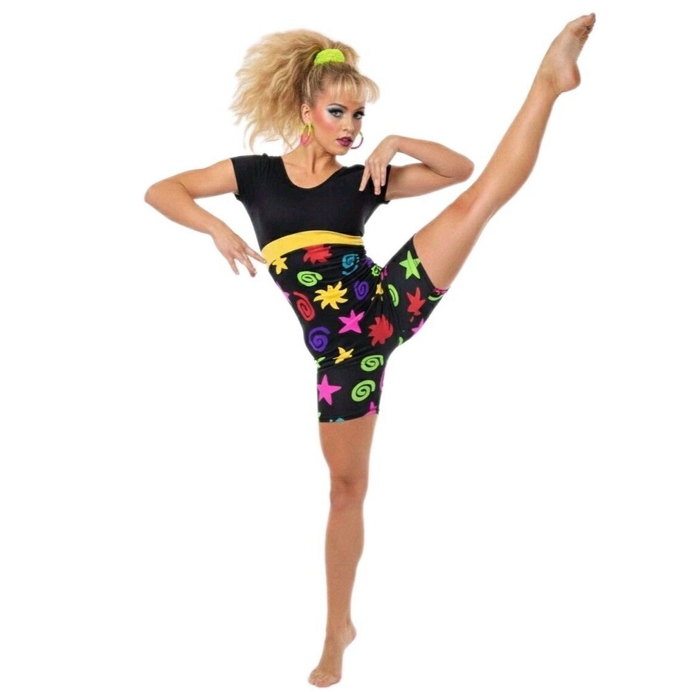 Body Wrappers VTG Neon Open Back Geometric Unitard Biketard Preteen Adult AS AXS